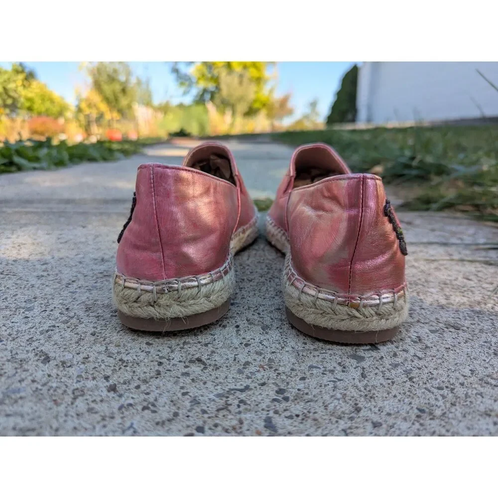 A New Day Espadrilles Flats Size US 8.5 Floral Boho Slip On Artsy Metallic Pink